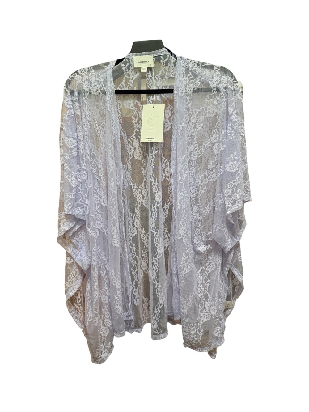 Andrée by Unit Lavender Floral Lace Kimono Cardigan Size L NWT